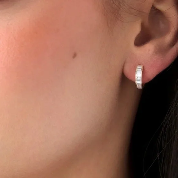 CZ gold plated huggie hoop earrings - Picture 2 of 3